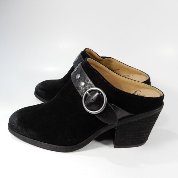 Sofft Corey Comfort Belted Mule CLOGS Size 7 Black Suede Biker Western NEW - Picture 7 of 12